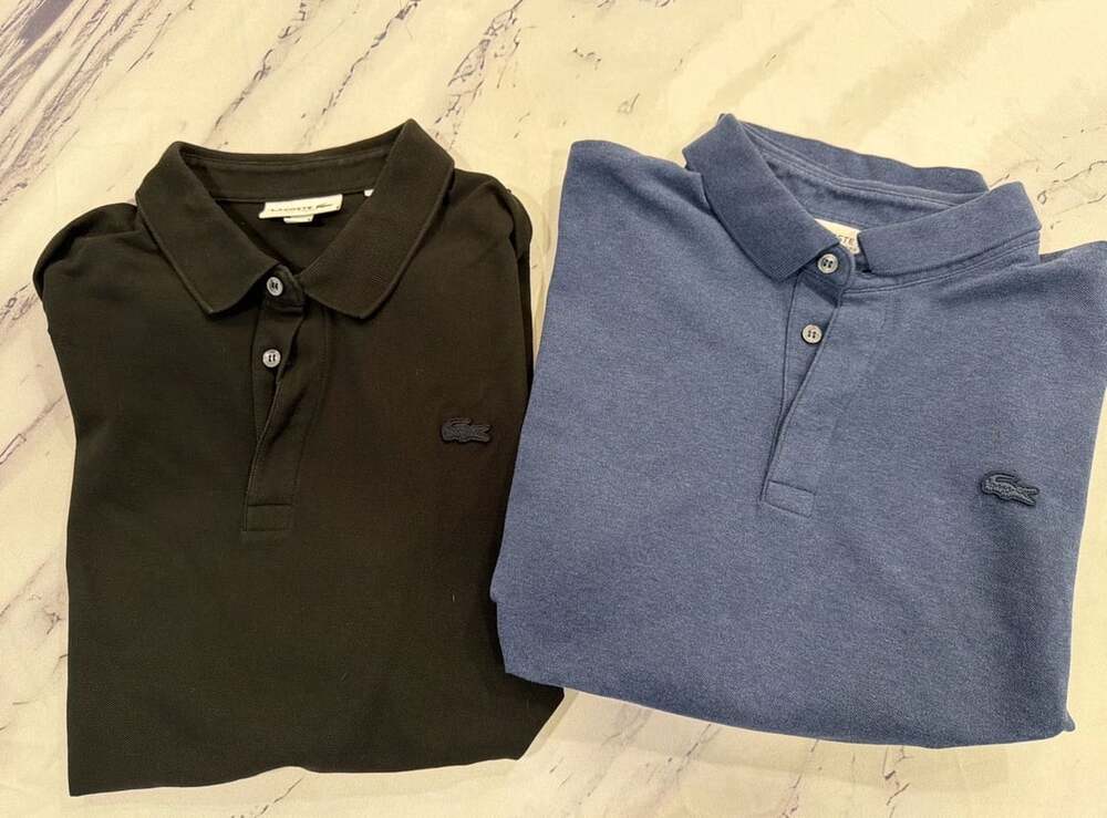 Lot of 2 Lacoste Regular Fit Piqué Polo Shirts - Navy Blue & Black Size XXL